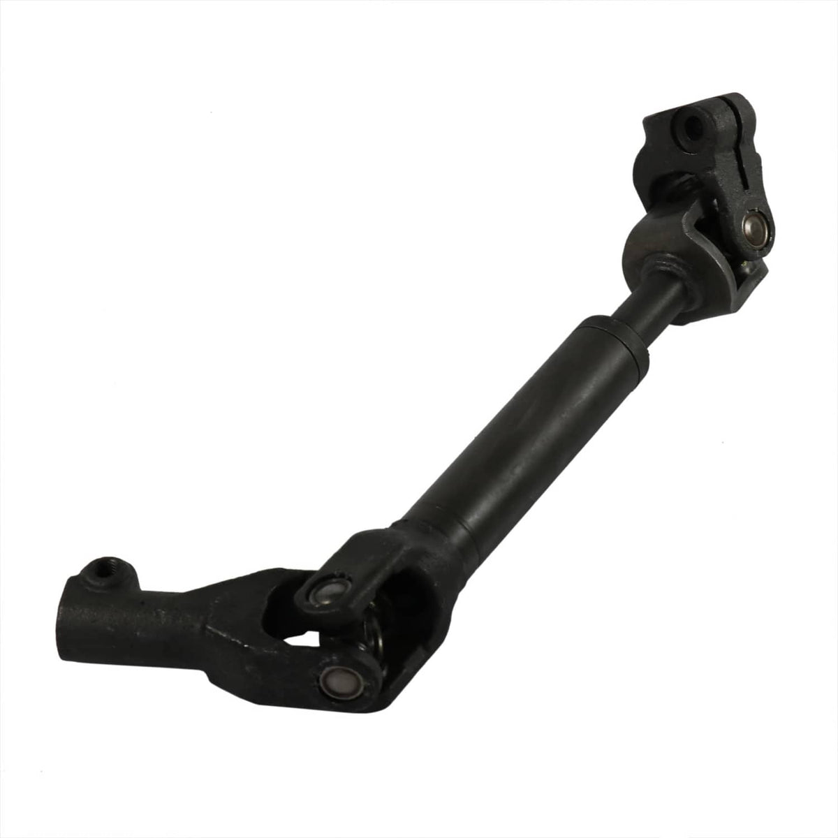 Steering intermediate shaft assembly with upper joint bracket and angled fork, black