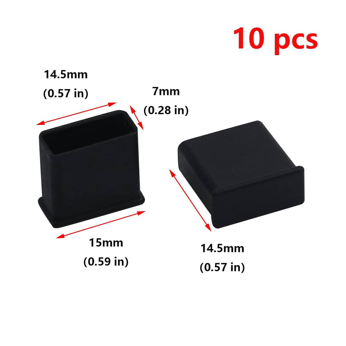USB Type-A male dust covers, set of 10 with size dimensions 14.5mm and 15mm