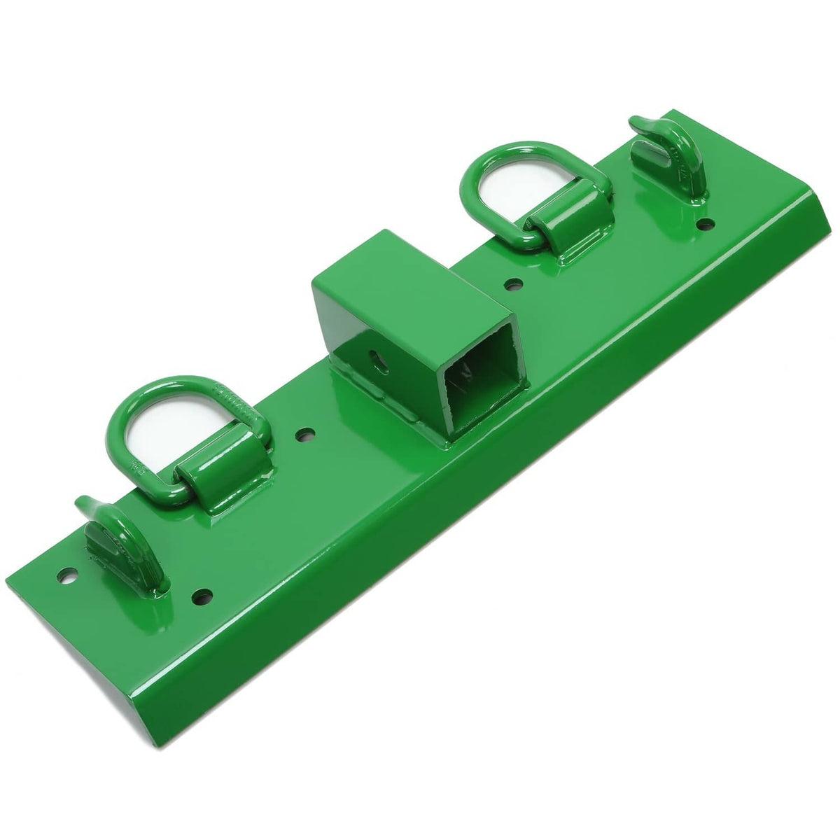 Green receiver D-ring grab hook mounting plate with two hooks and open receiver