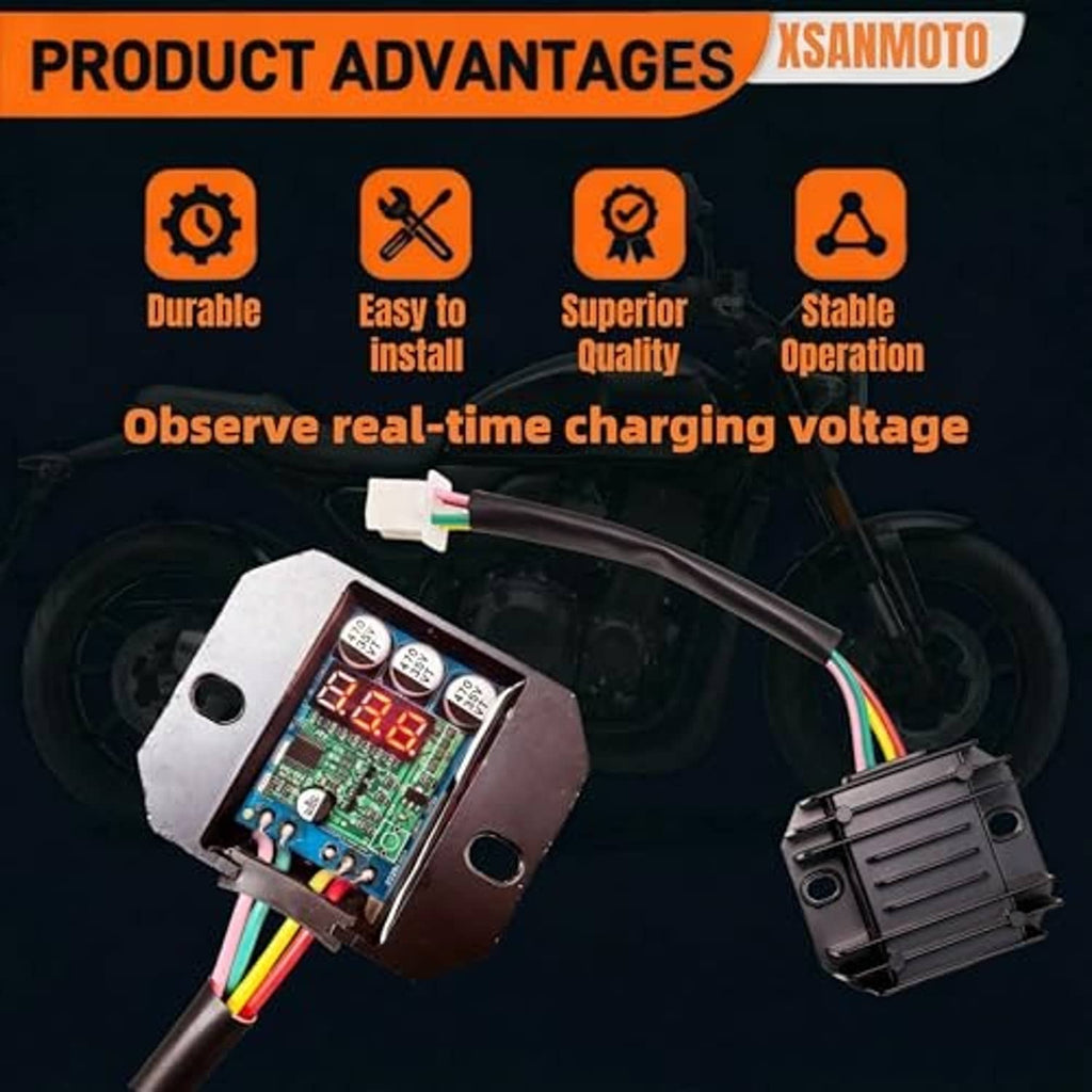 Voltage regulator rectifier with LED digital display and multicolor wiring harness