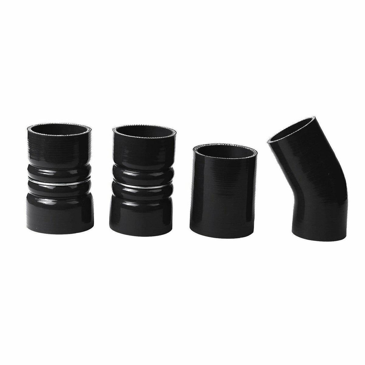 Black rubber hose couplers, curved and straight shapes, set of 4