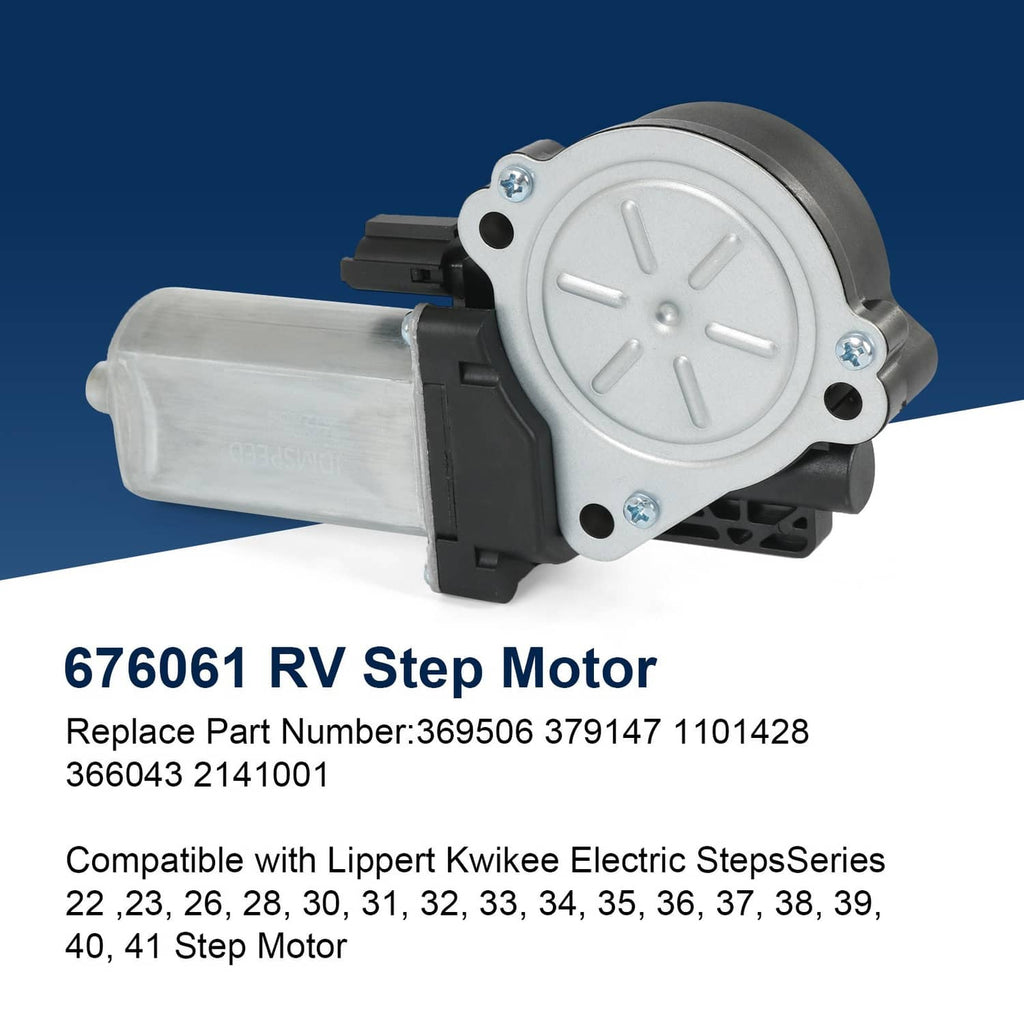 RV step motor with gear housing and black electrical connector