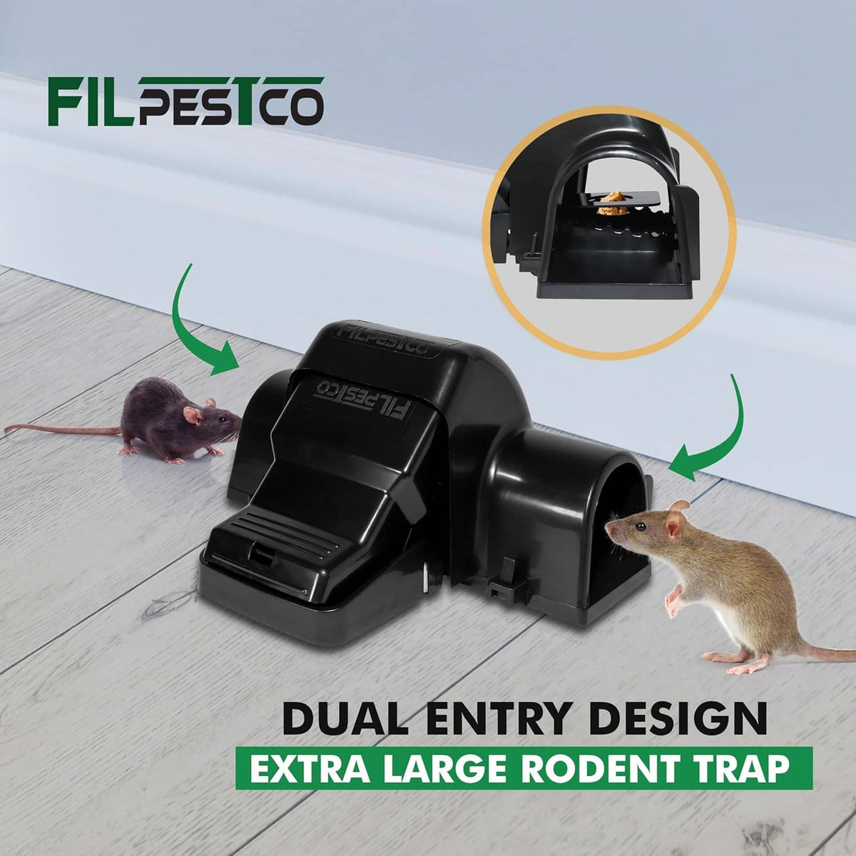 Extra-large black dual-entry tunnel snap rat trap with side entry opening