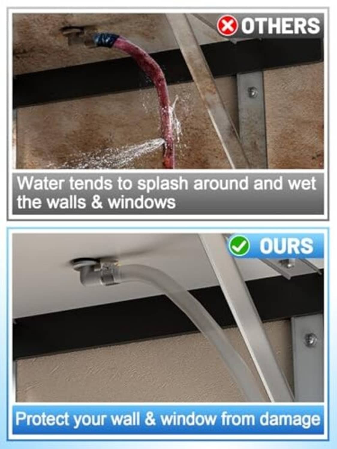 AC drain hose outlet connector to route condensate away from window unit area