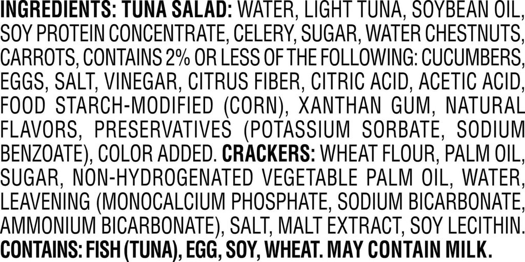 Ingredients text for StarKist tuna salad kit, including tuna, soybean oil, egg
