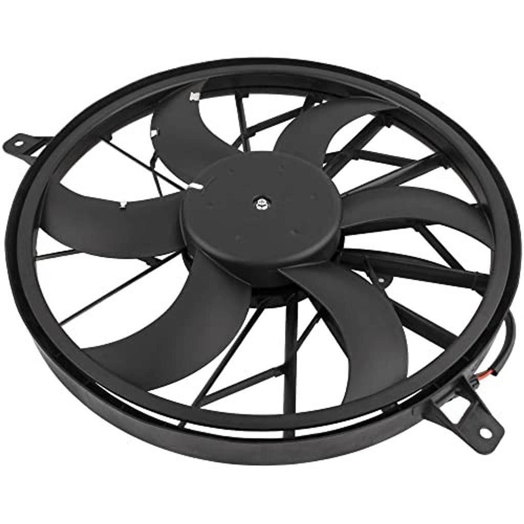 AC condenser cooling fan with black blades and round center motor housing