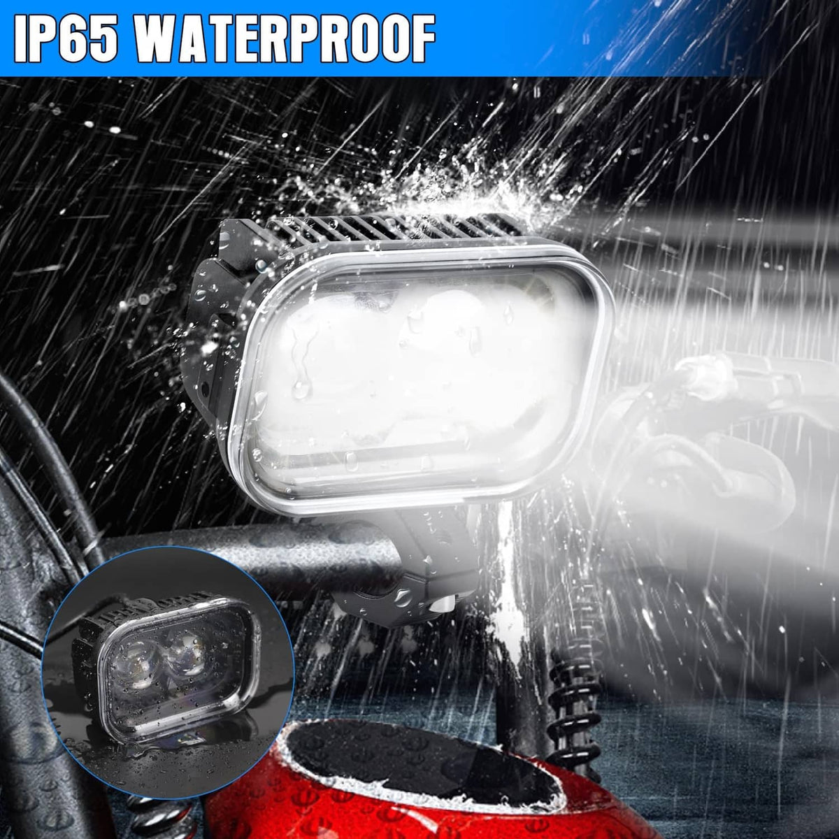 Dual-lens LED motorcycle driving light with clear cover and chrome metal housing