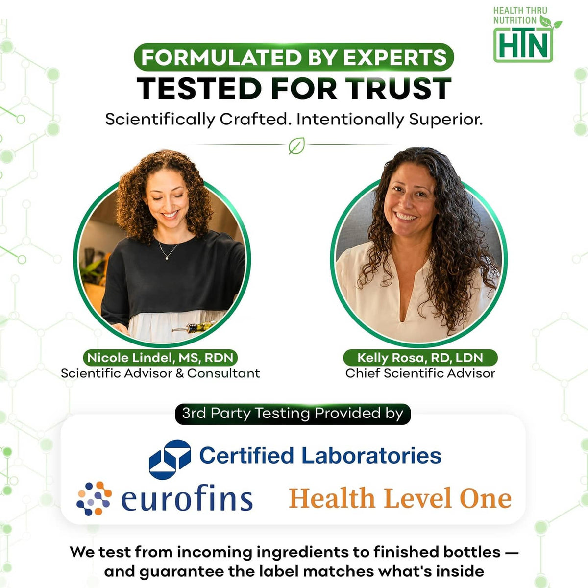 Expert testing and advisory graphic for magnesium glycinate supplement