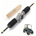 Steering rack assembly with black rubber boots and silver metal housing