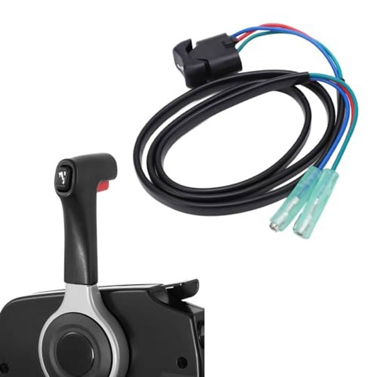 Tilt/trim switch control handle with attached cable and green terminal ends