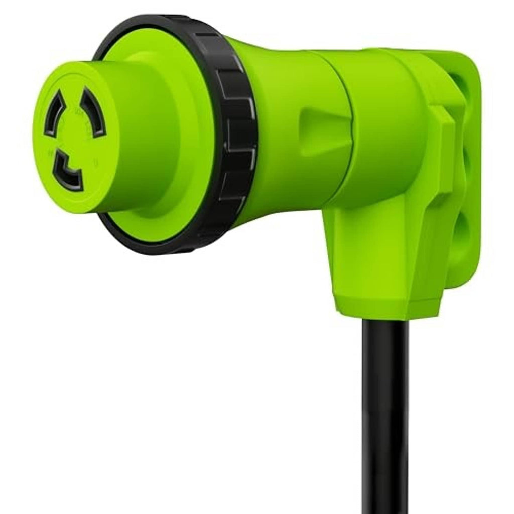 Green twist-lock adapter with angled plug, black ring, and connector face