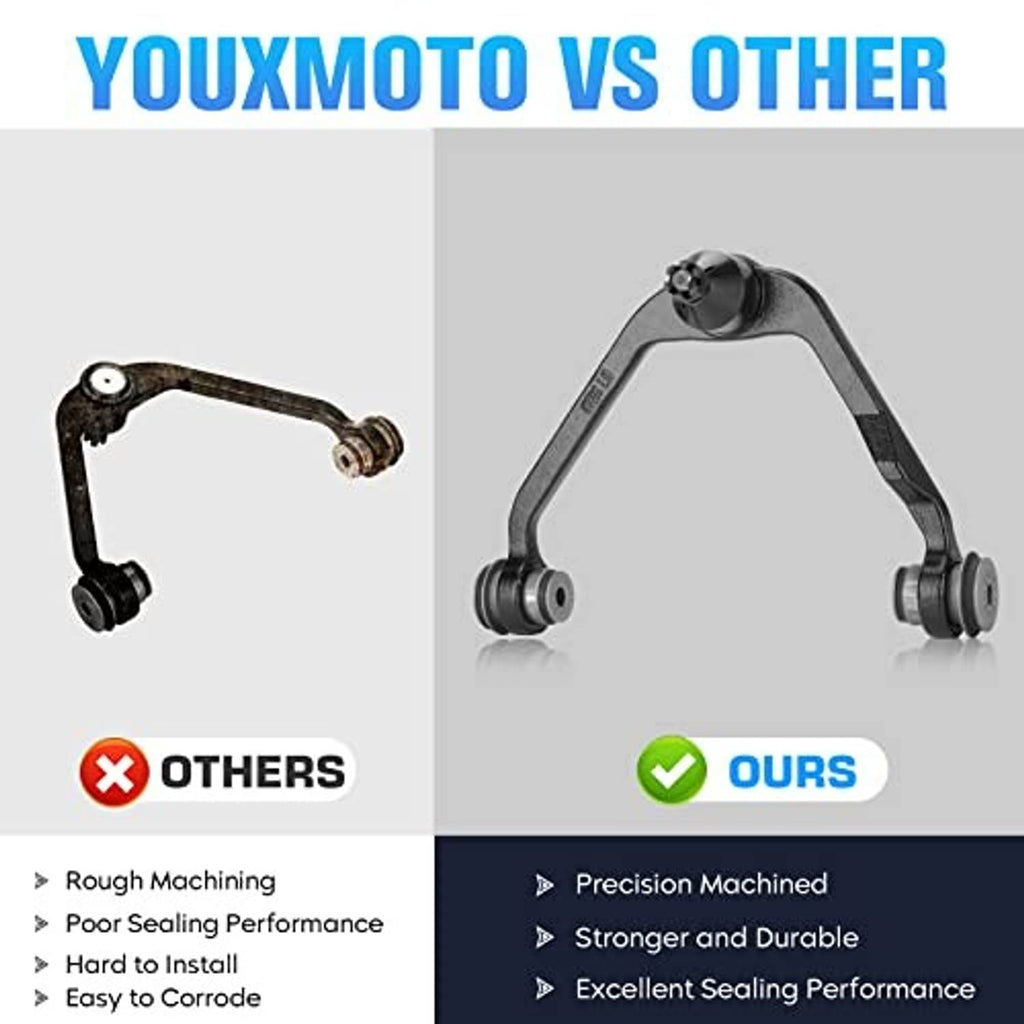 Upper control arms comparison graphic showing ball joint ends and link bodies
