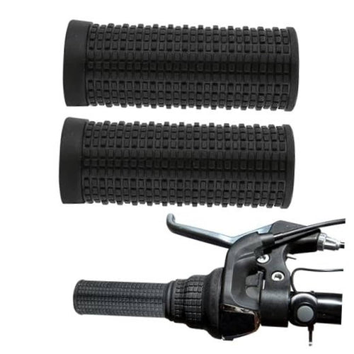 Pair of black MTB bike handlebar grips with textured diamond pattern