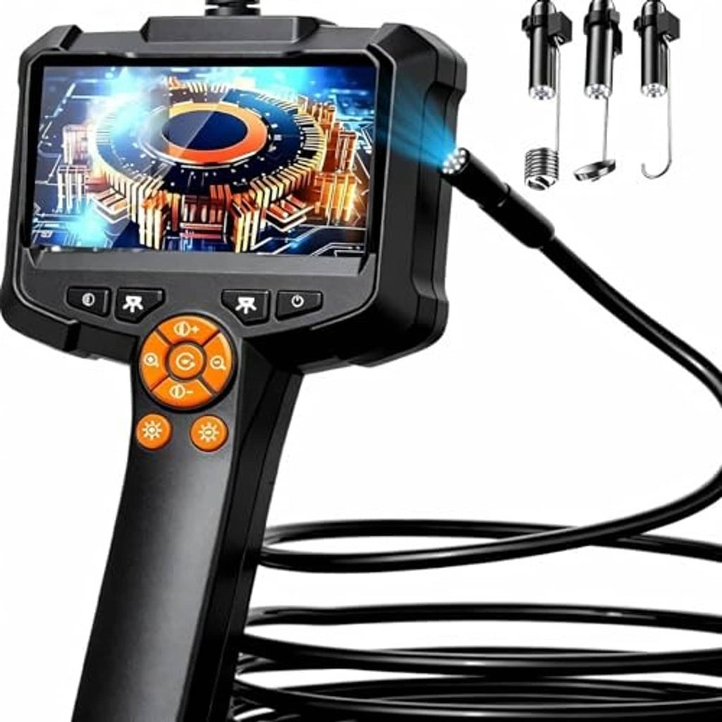 Handheld borescope camera with color display and attached flexible inspection cable