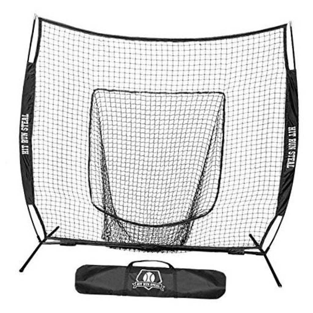 7x7 baseball practice net with white mesh and black frame, with black carry bag