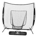 7x7 baseball practice net with white mesh and black frame, with black carry bag