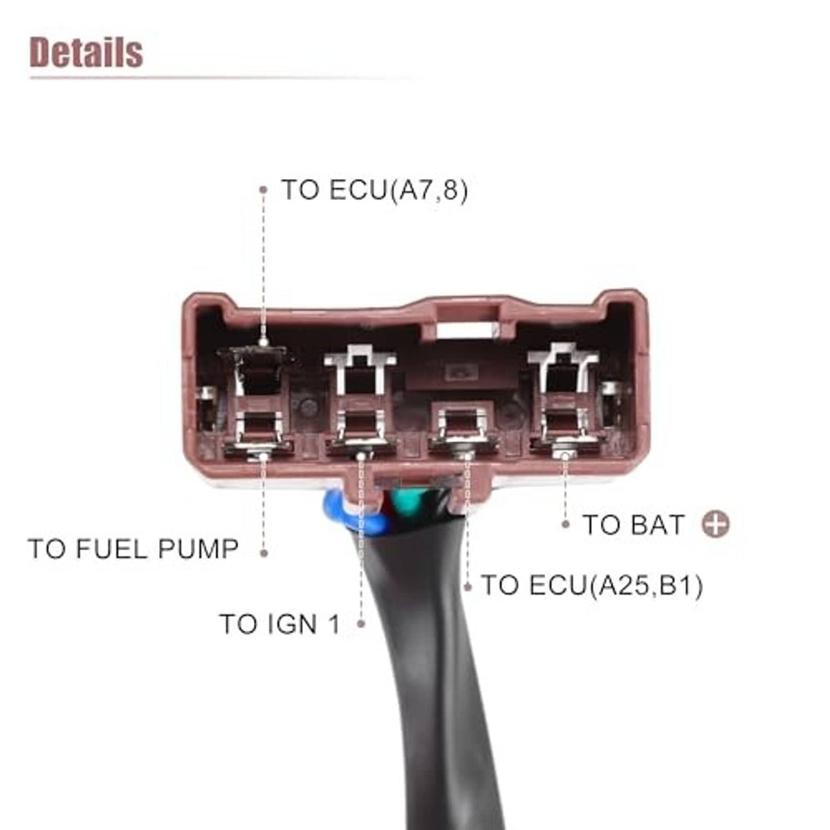 Brown connector housing with exposed terminals and black wiring lead