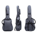 Padded jumbo guitar gig bag in dark gray, with shoulder straps and front pocket.
