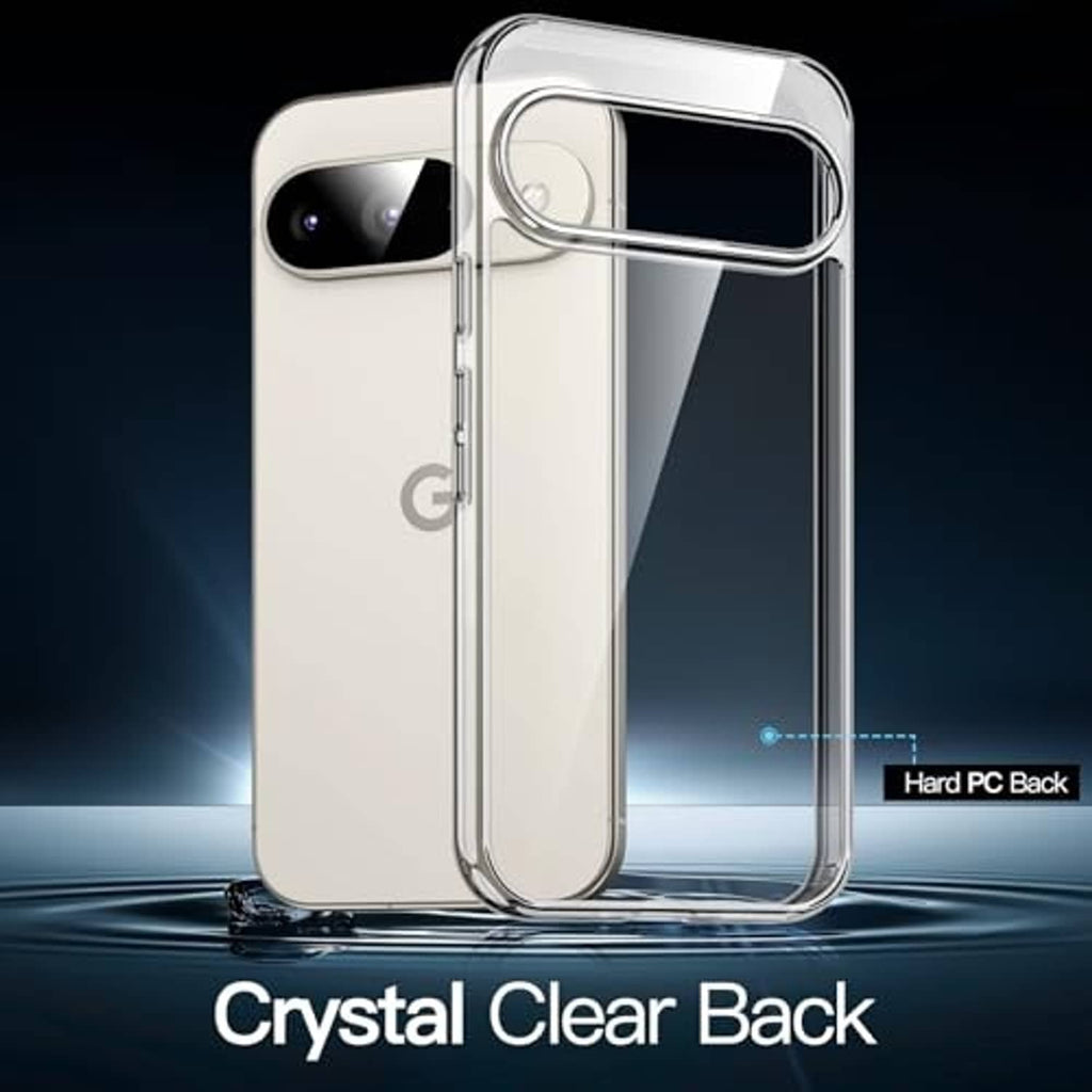 Clear crystal case with flexible TPU bumper and protected camera area for Pixel 9/9 Pro