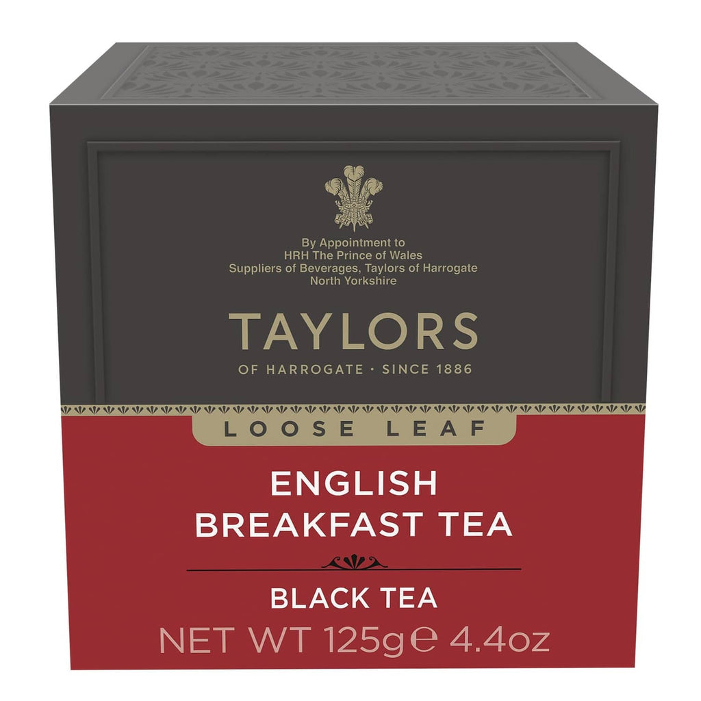 Taylors of Harrogate English Breakfast loose leaf tea carton, front label