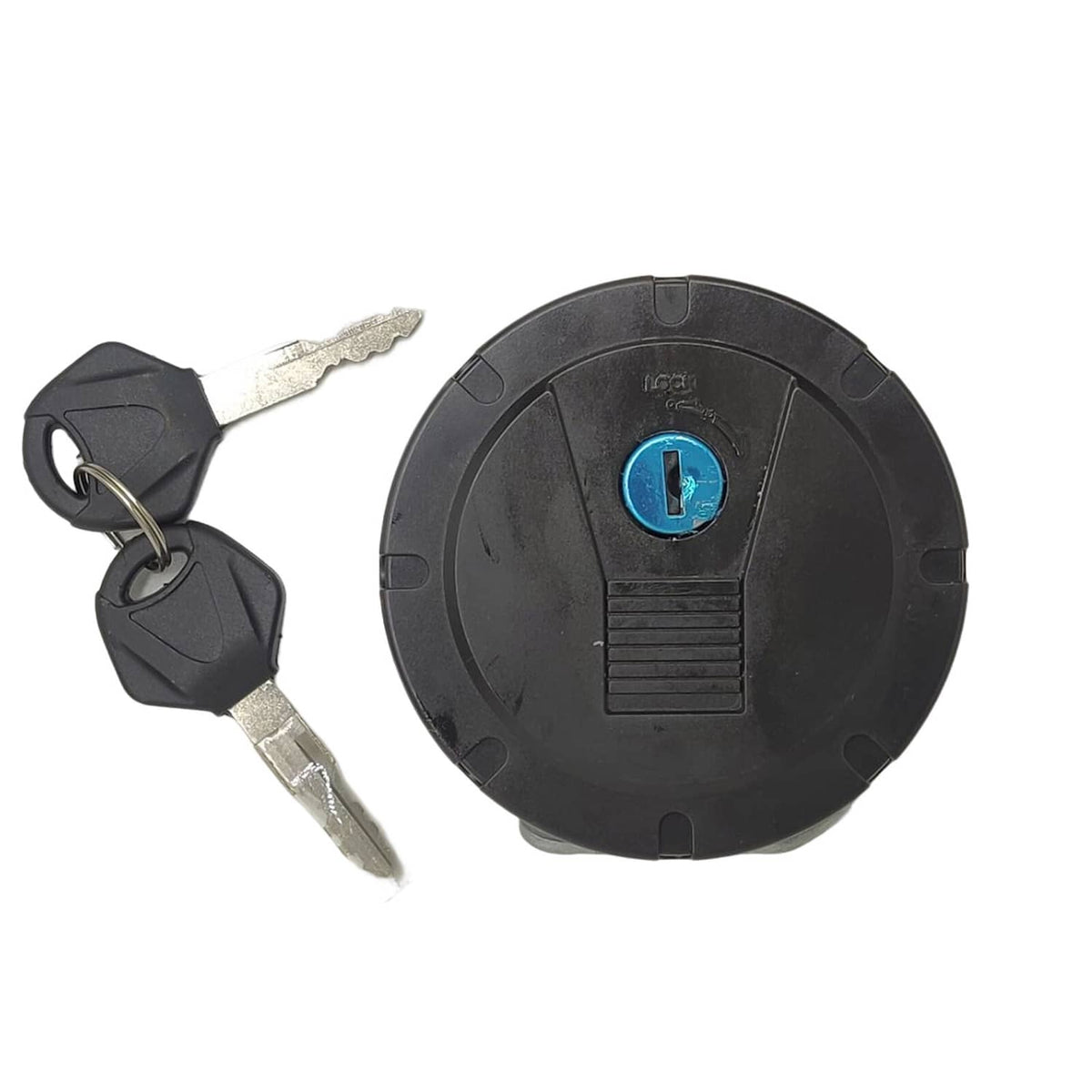 Fuel tank cap lock cover and two keys with metal blades