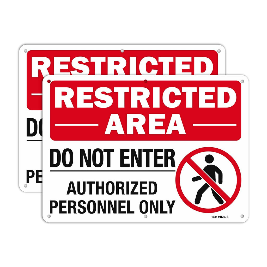 Red restricted area sign with 'DO NOT ENTER' and 'Authorized personnel only' text