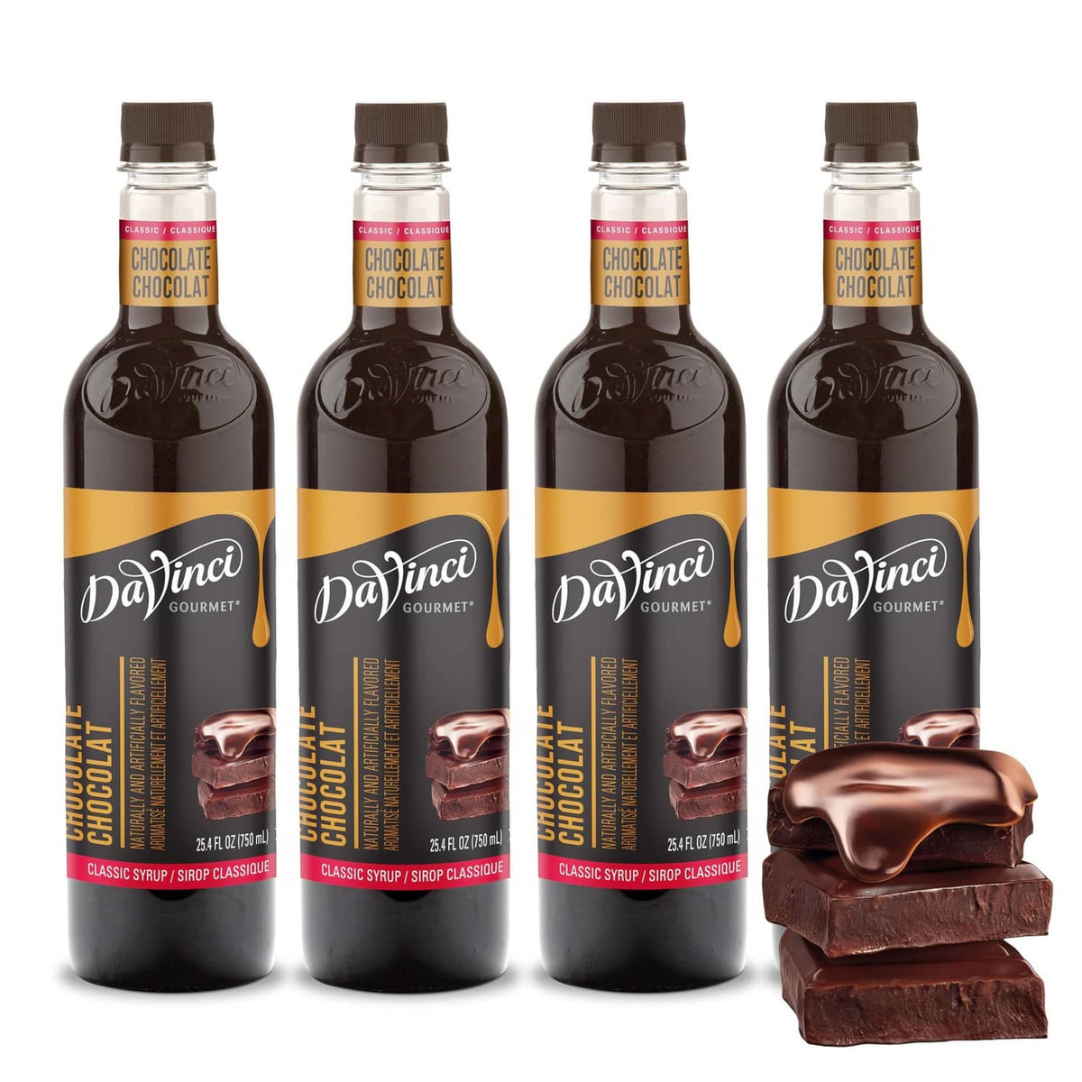 DaVinci Gourmet Classic chocolate syrup bottles, pack of four, with chocolate pieces