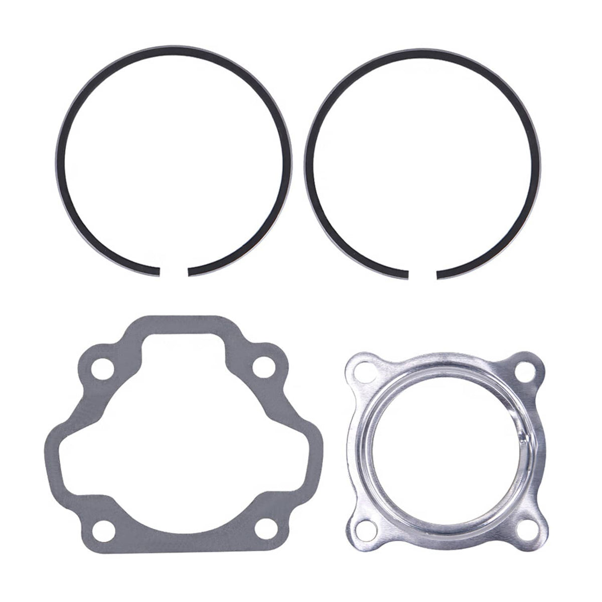 Engine gasket assortment with two piston rings and two base/top gasket plates