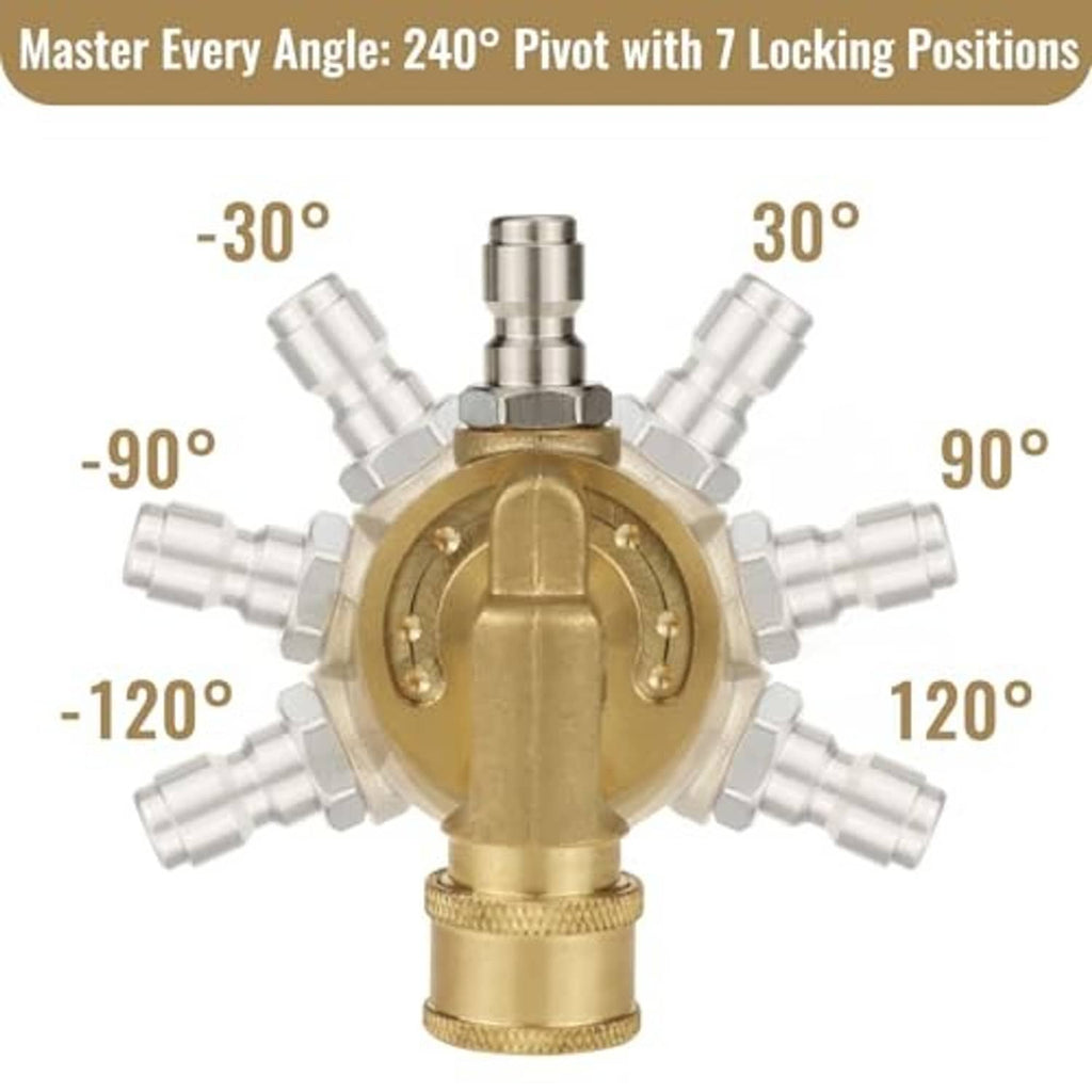 Brass pivoting quick-connect coupler with multiple locking positions for rotation