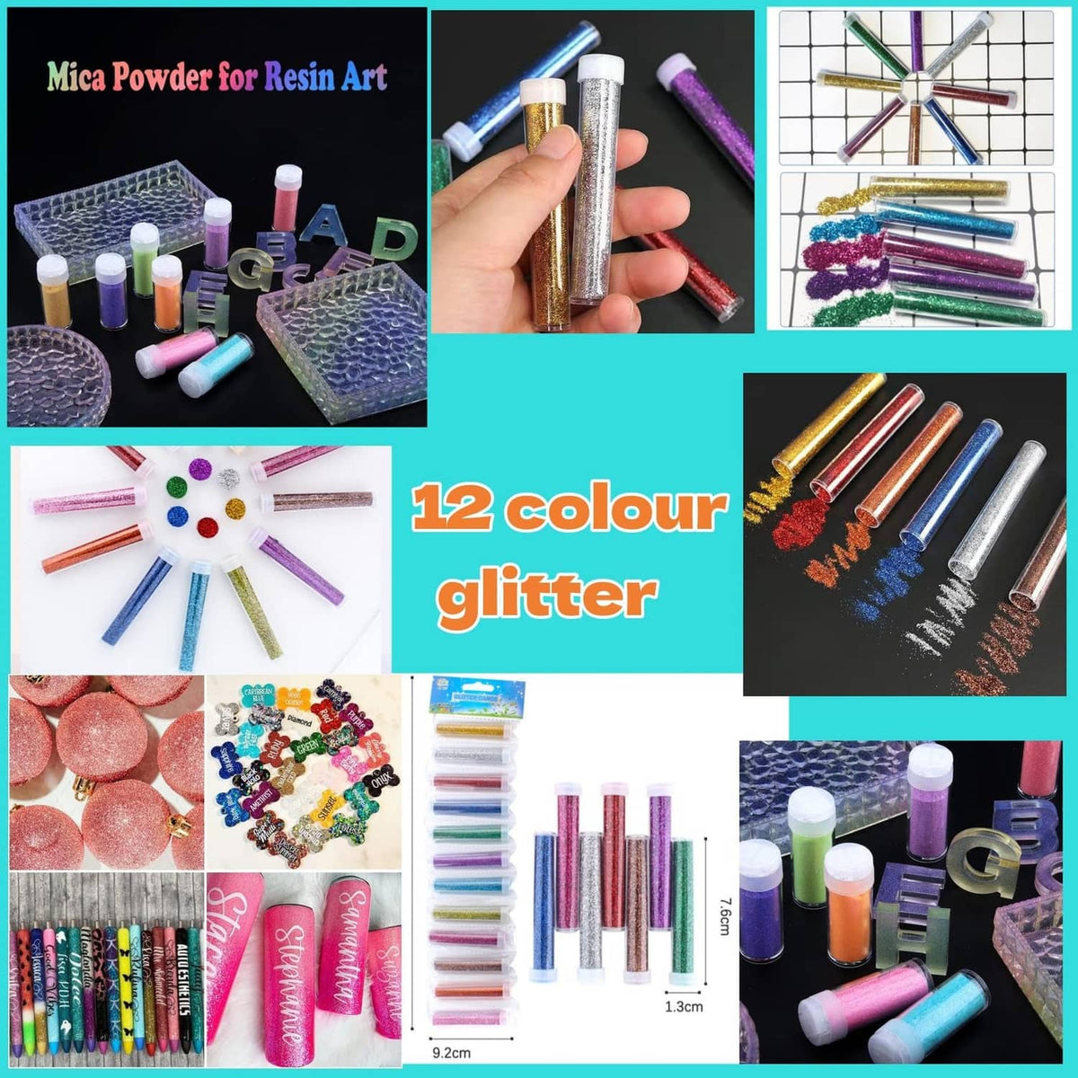Cup tumbler glitter accessory set with metallic tubes and colorful glitter powder containers