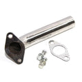 Stainless-steel turbo dump tube with 2-bolt flange, bolts, and gasket, silver finish