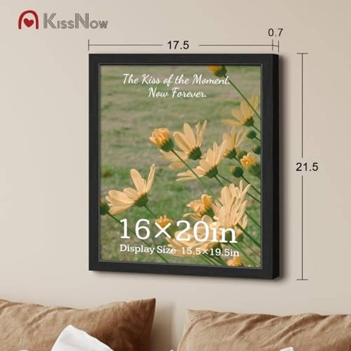 Black 16x20 photo frame with glass, shown front view with floral picture