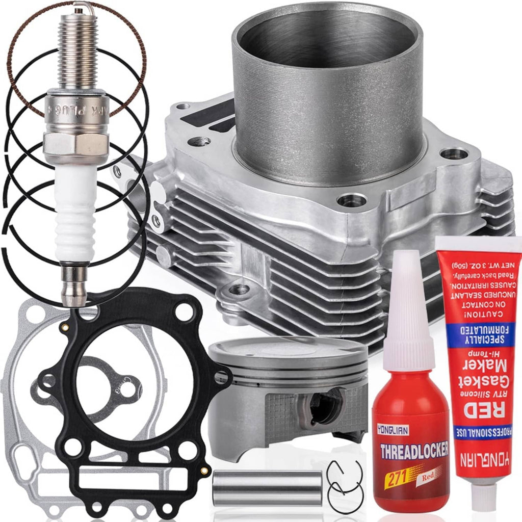Cylinder assembly with piston and gaskets, plus red threadlocker adhesive bottle