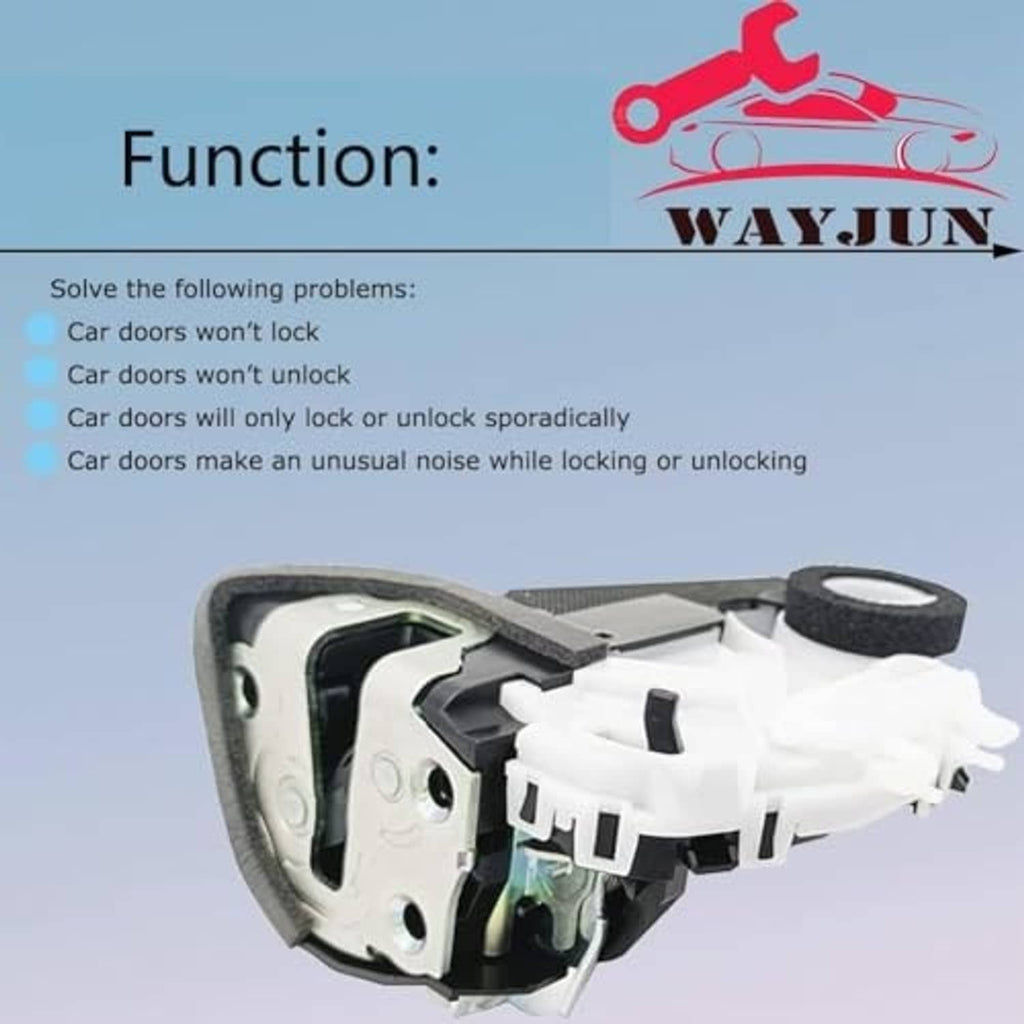 Rear door lock actuator module with black latch lever and white mounting housing