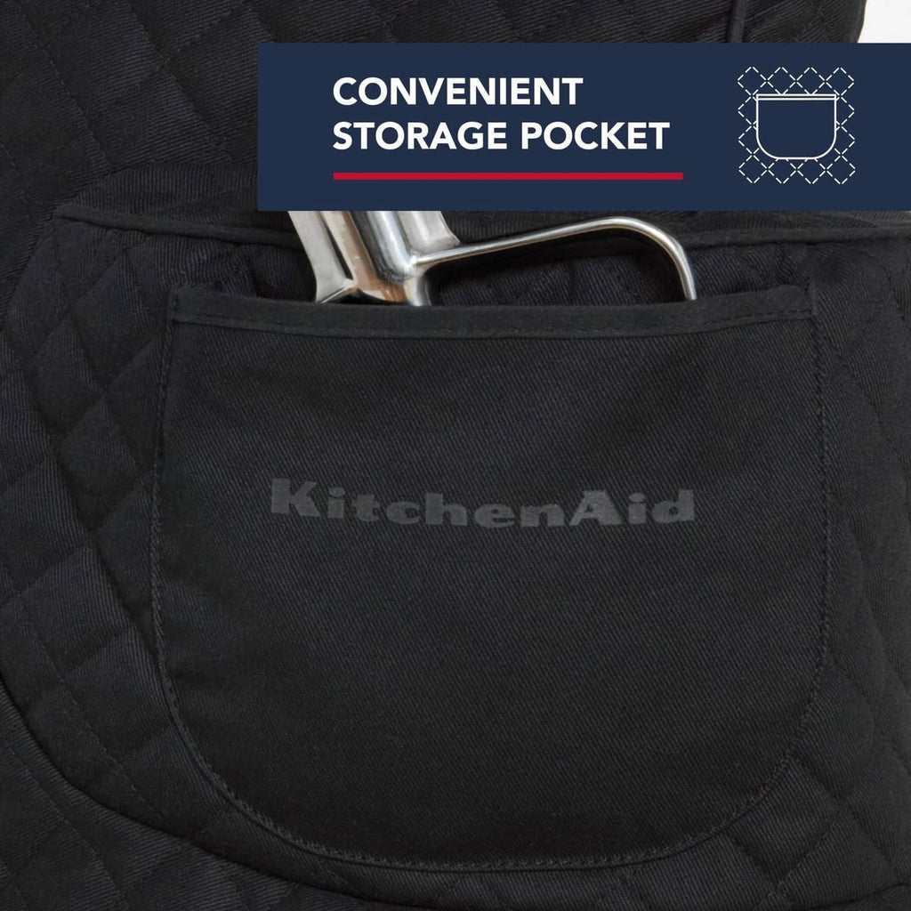 Black quilted stand mixer cover inner storage pocket with KitchenAid logo