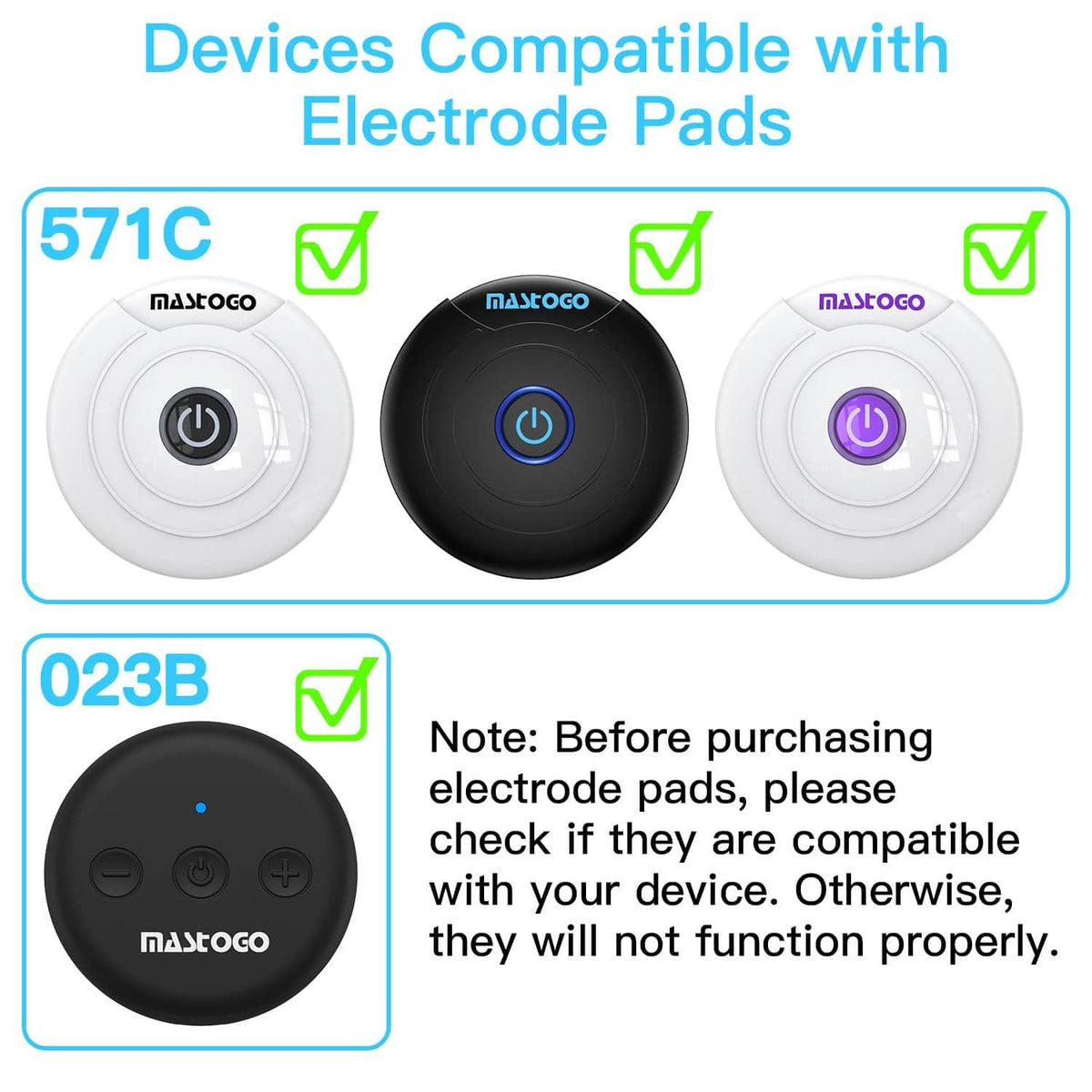 Electrode pads with snap buttons, three circular pad designs shown