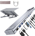 Silver laptop docking station USB-C hub with foldable stand and multiple device ports