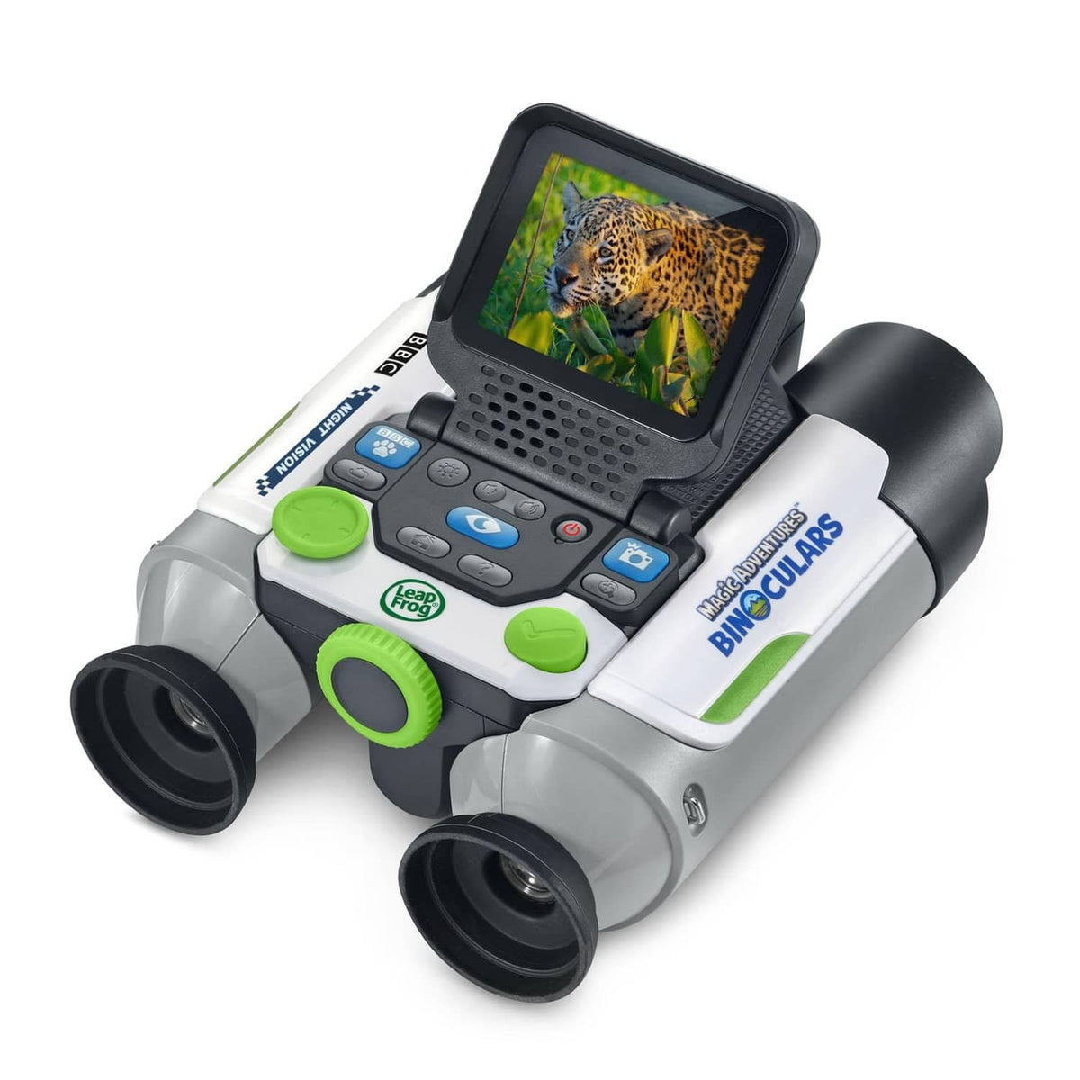 White and black kids binoculars with color screen and control buttons