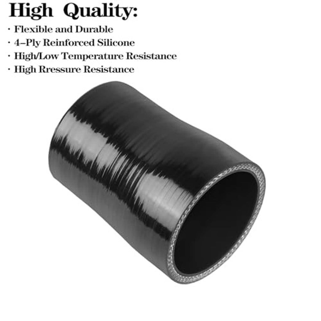 Black silicone reducer coupler hose with ribbed texture and reinforced end rim