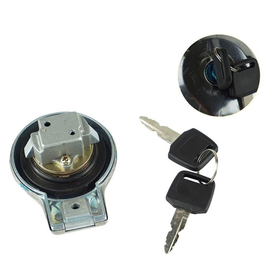 Fuel gas tank cap with lock cylinder and two keys, chrome base and black body