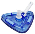 Triangle pool vacuum head with clear blue weighted vinyl liner and white hose