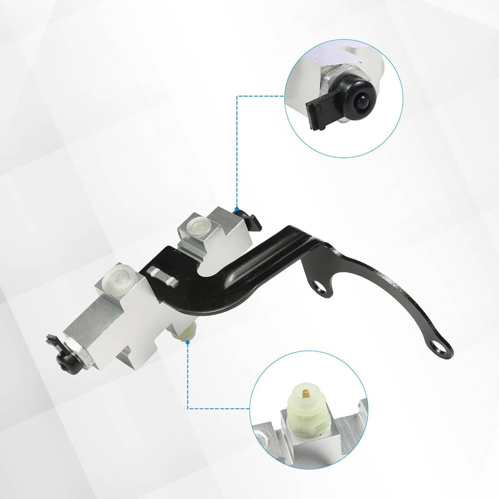 Brake proportioning valve with black bracket and silver valve body, showing black sensor port