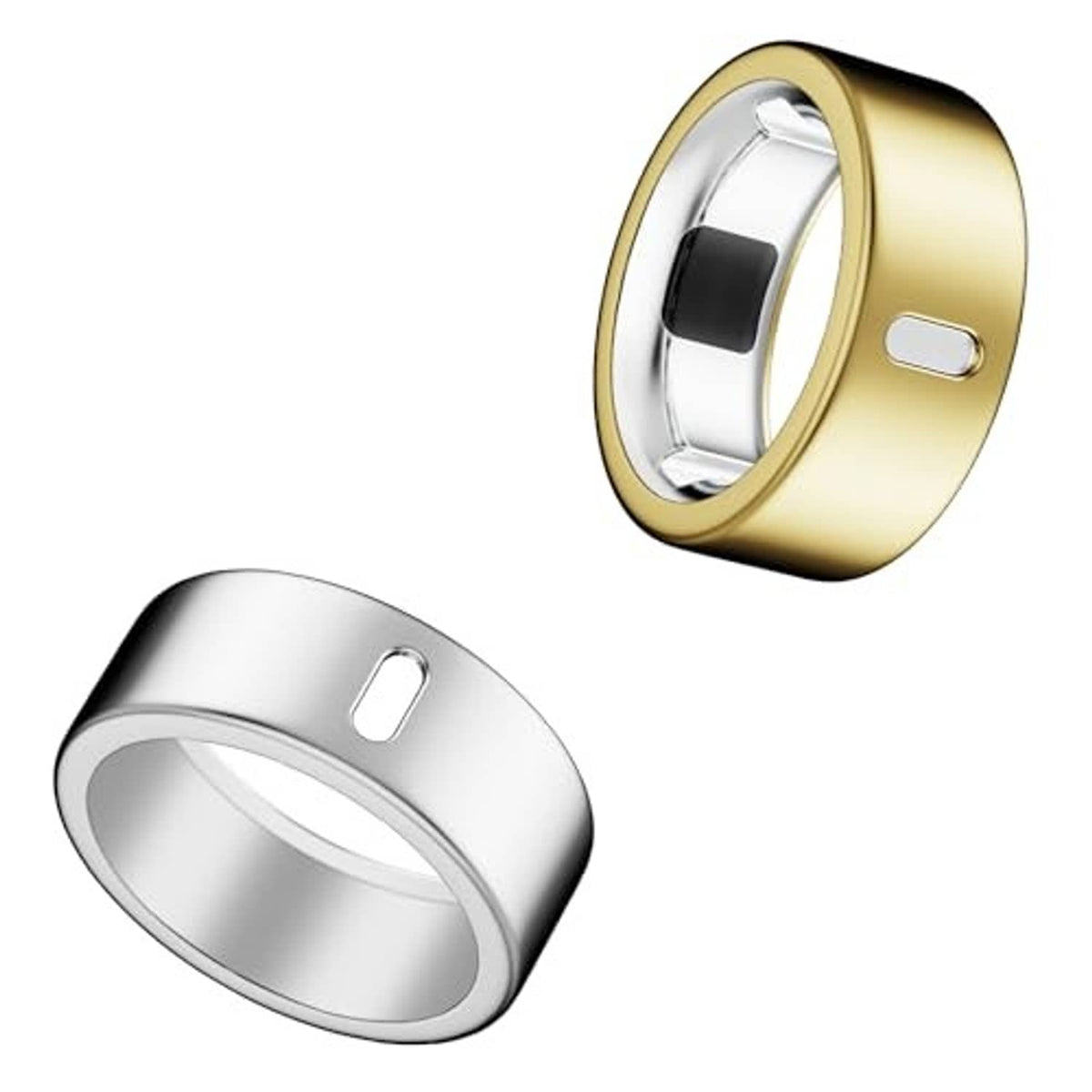 Silver charging ring cover with side cutout and oval opening for Oura-style fit