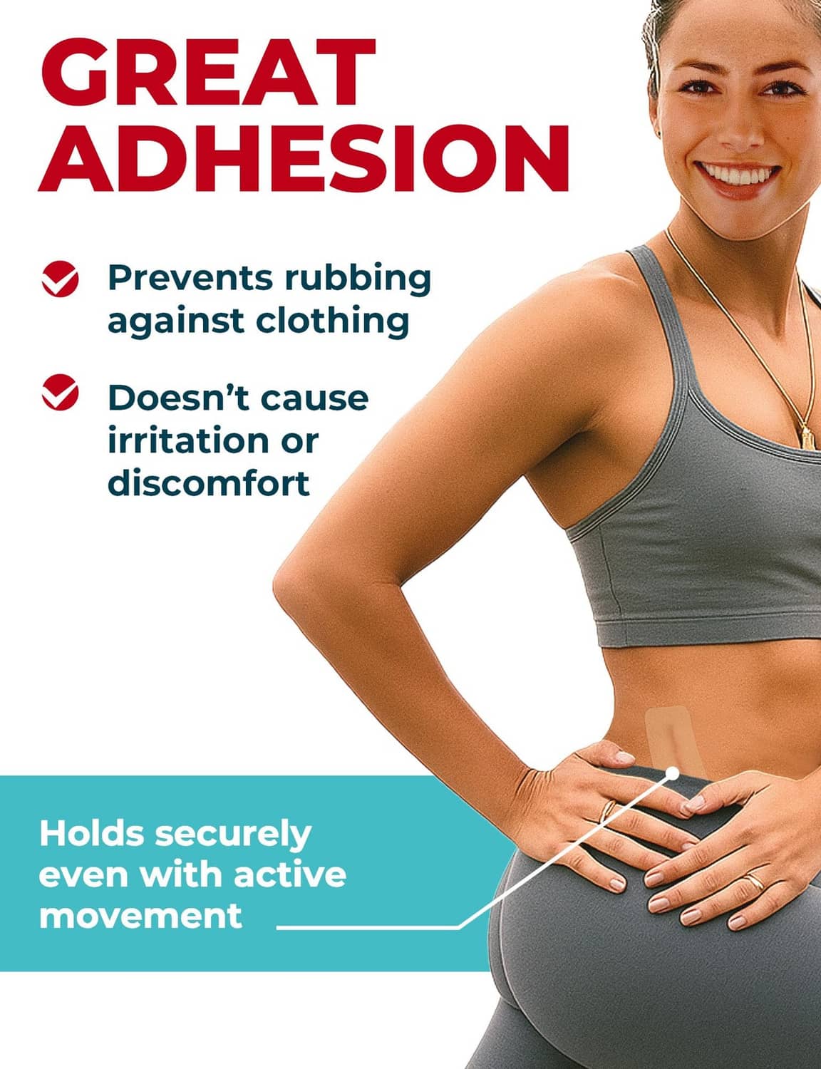 Clear silicone scar sheet on lower torso, secure adhesive placement