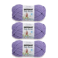 Lilac Bernat baby blanket yarn 3-pack skeins with product labels