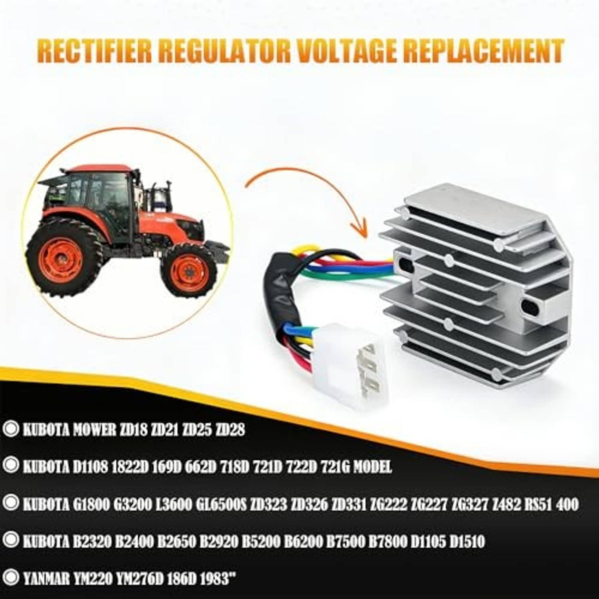 Rectifier voltage regulator replacement unit with finned heatsink and colored wire leads