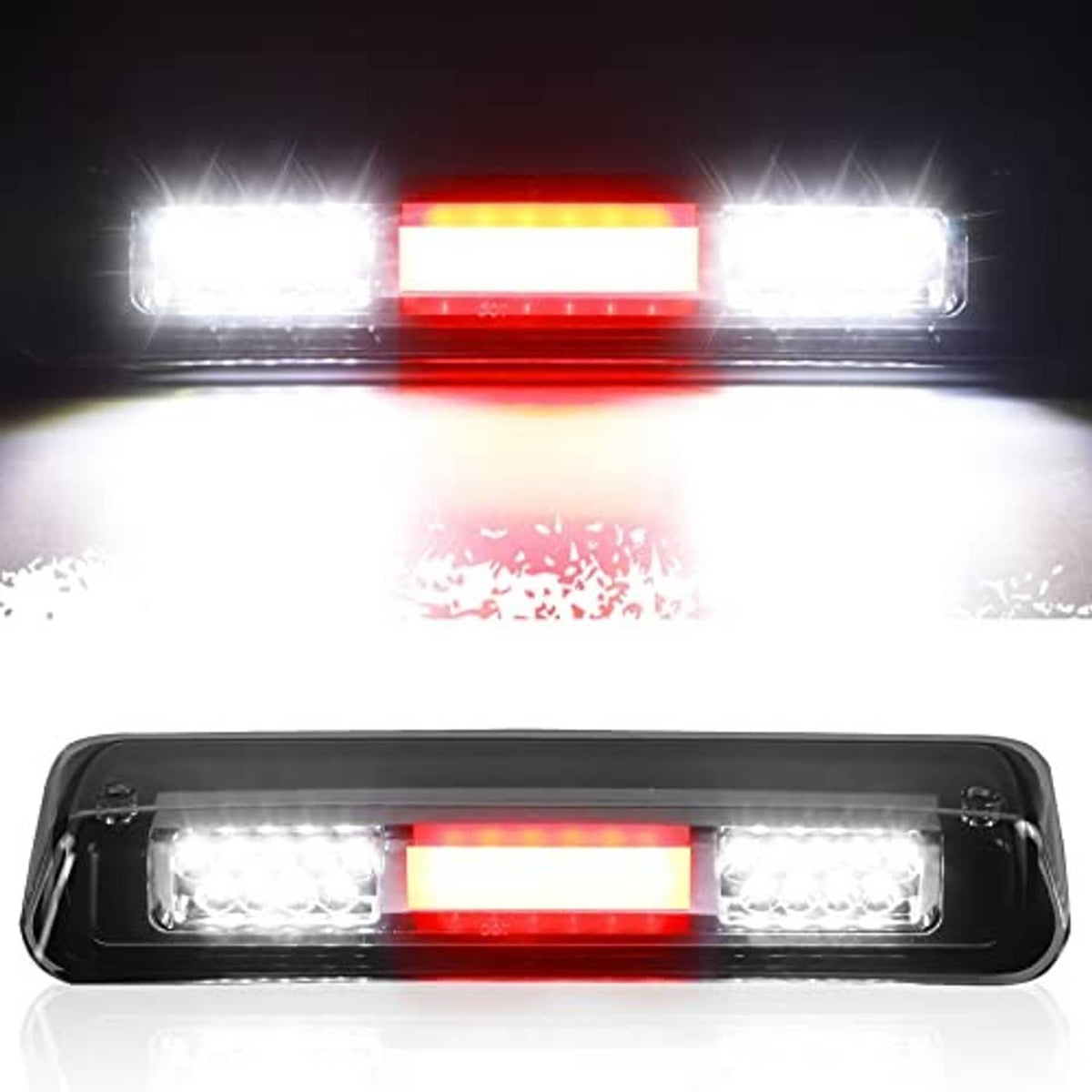 Rectangular LED third brake cargo light, red center strip with white LED side panels