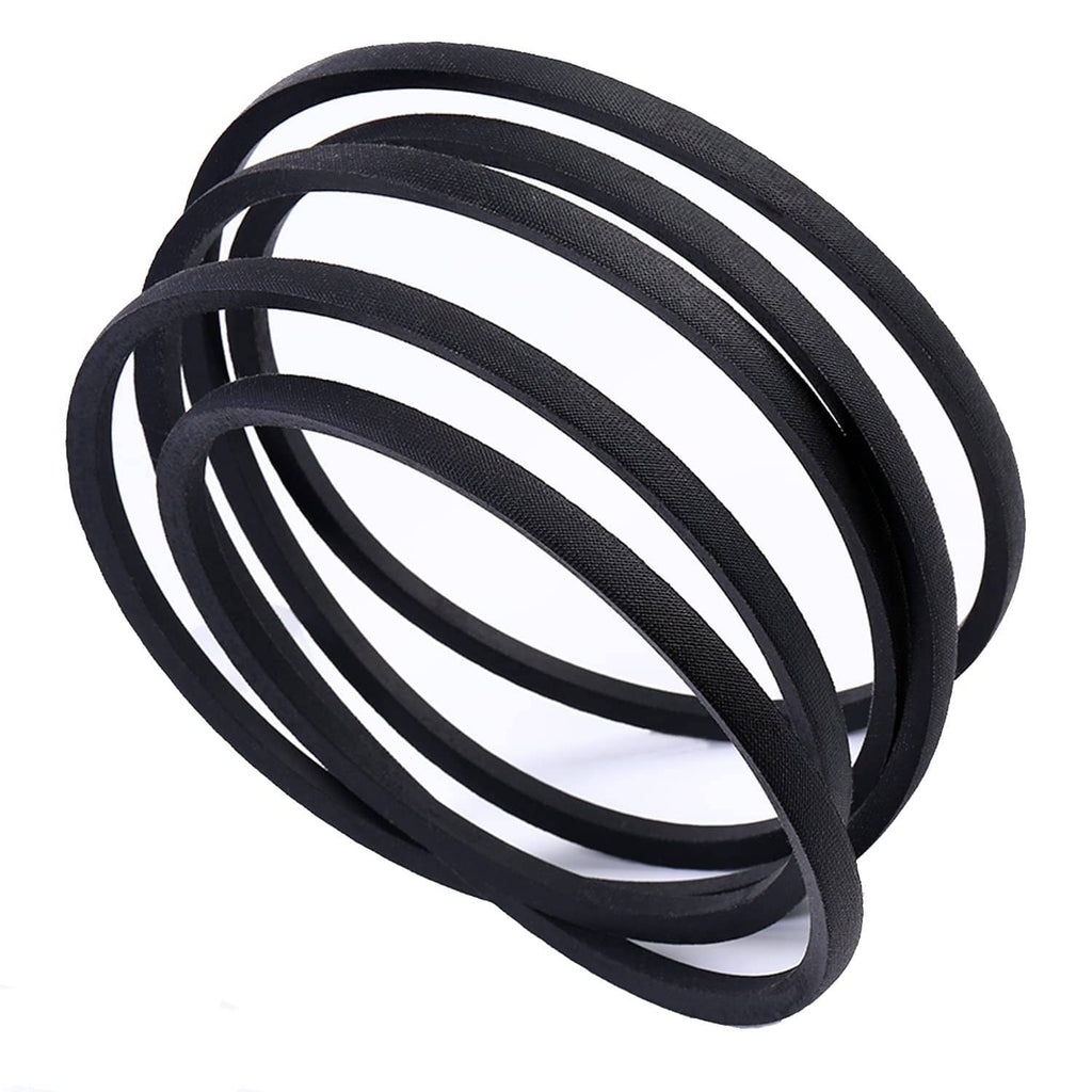 Lawn mower deck belt, black rubber coiled loops showing multiple belt runs