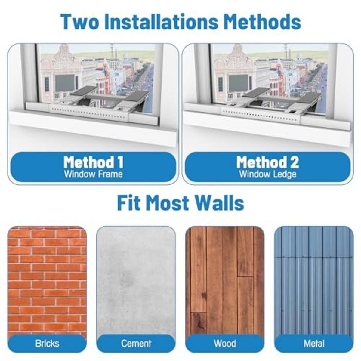 Window AC support bracket for installation on common wall types