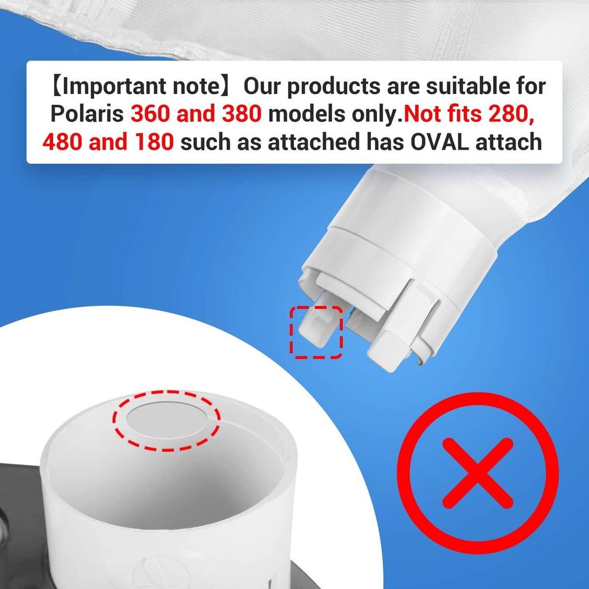 White filter bag with snap-on connector plug for pool vacuum